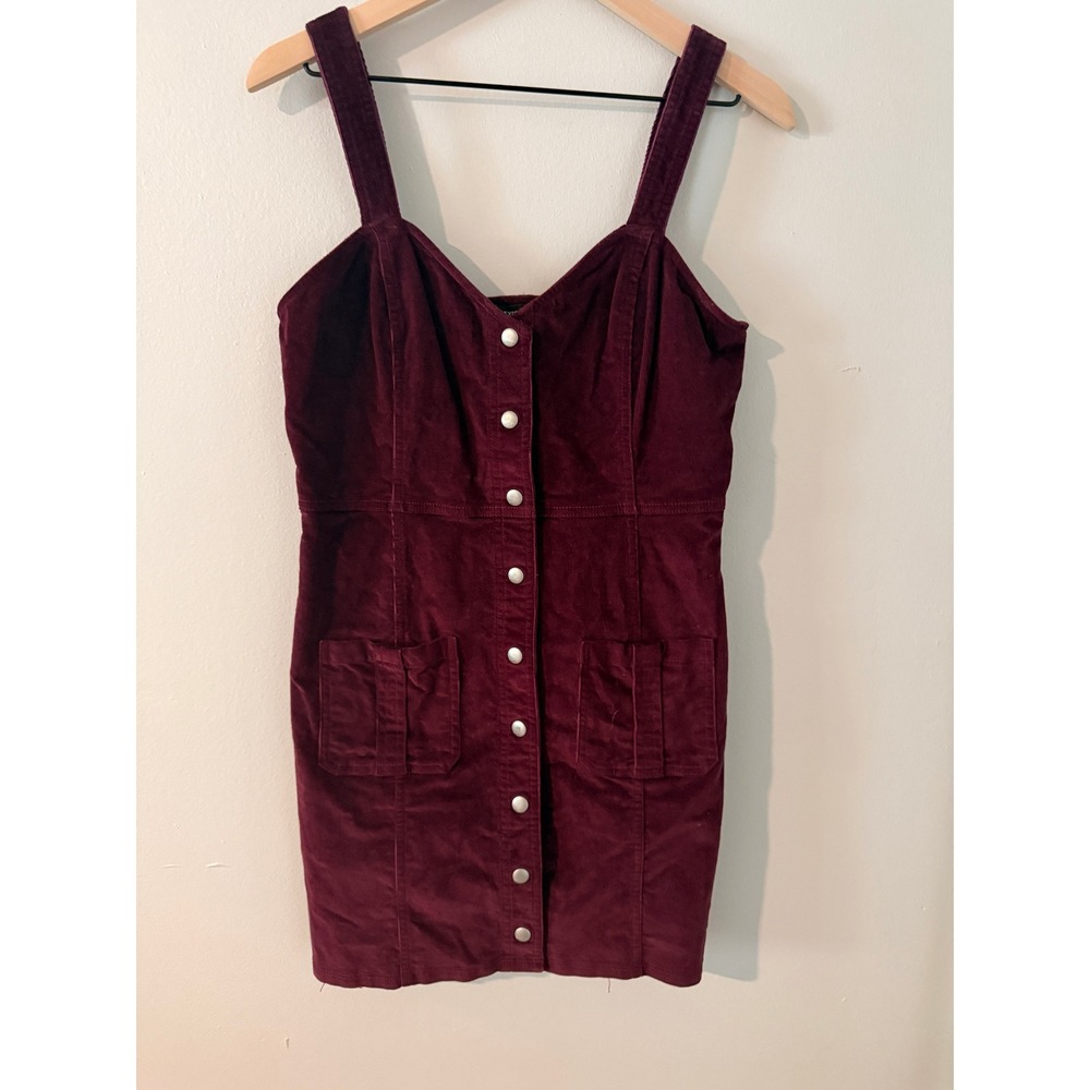 Y2k Corduroy Overall Dress Maroon - Picture 2 of 7